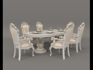 European Style Dining Table and Chairs 11 3D Model
