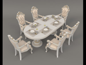 European Style Dining Table and Chairs 11 Modelo 3D