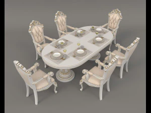 European Style Dining Table and Chairs 11 3D Model