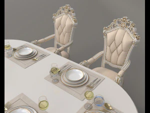European Style Dining Table and Chairs 11 3D Model