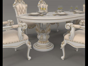 European Style Dining Table and Chairs 11 Modelo 3D