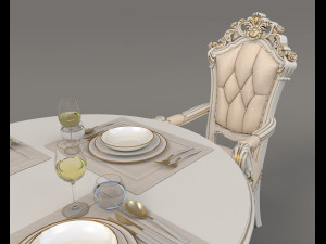 European Style Dining Table and Chairs 11 Modelo 3D
