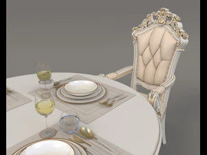 European Style Dining Table and Chairs 11 3D Model