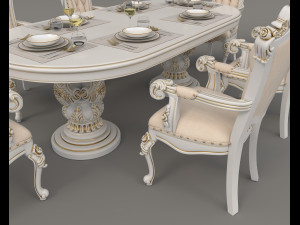 European Style Dining Table and Chairs 11 Modelo 3D