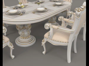 European Style Dining Table and Chairs 11 3D Model