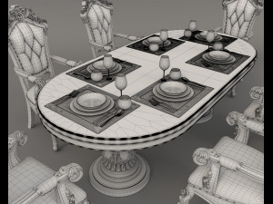 European Style Dining Table and Chairs 11 Modelo 3D