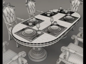 European Style Dining Table and Chairs 11 3D Model