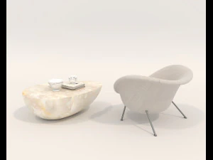 Modern Coffee Table and Armchair 4 3D Model