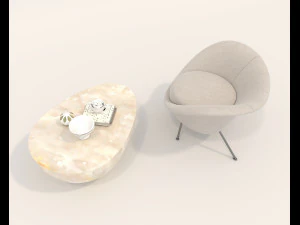 Modern Coffee Table and Armchair 4 3D Model