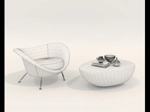 Modern Coffee Table and Armchair 4 3D Model