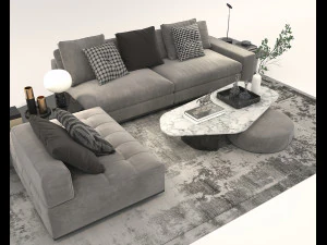 Modern Sofa and Coffee Table 2 3D Model