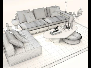 Modern Sofa and Coffee Table 2 3D Model