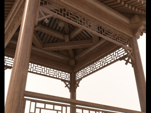 Chinese Wood Gazebo 2 3D Model