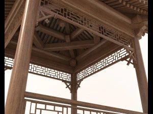 Chinese Wood Gazebo 2 3D Model