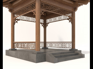Chinese Wood Gazebo 2 3D Model