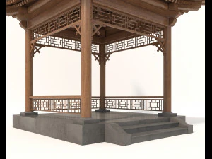Chinese Wood Gazebo 2 3D Model