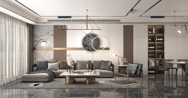 Living Room and Dining Room Scene Modelo 3D .c4d .max .obj .3ds .fbx .stl .blend 
