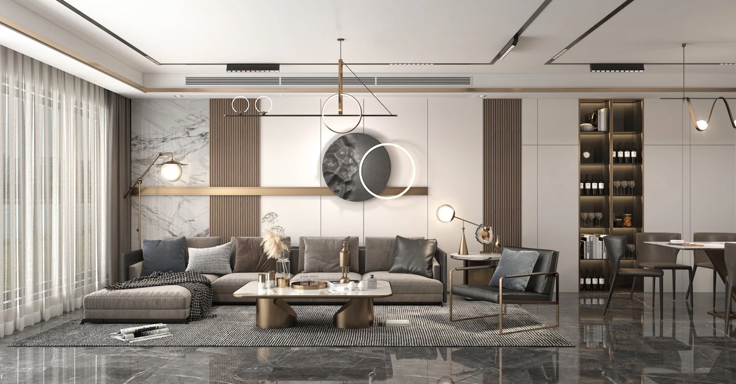 Living Room and Dining Room Scene 3D Model .c4d .max .obj .3ds .fbx .stl .blend