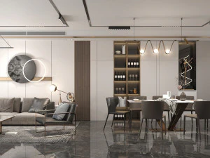 Living Room and Dining Room Scene 3D Model