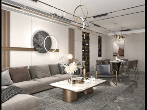 Living Room and Dining Room Scene 3D Model