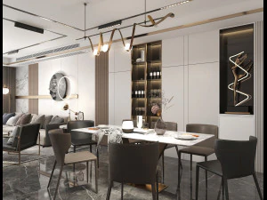 Living Room and Dining Room Scene 3D Model