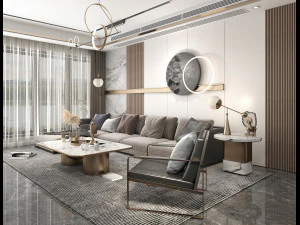 Living Room and Dining Room Scene 3D Model