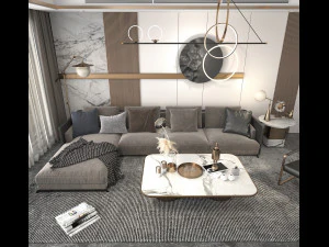 Living Room and Dining Room Scene 3D Model
