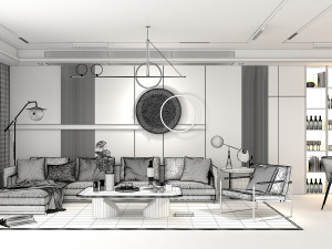 Living Room and Dining Room Scene Modelo 3D