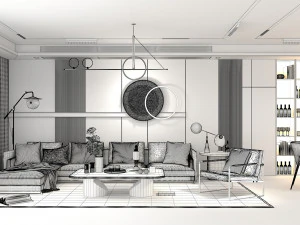 Living Room and Dining Room Scene 3D Model