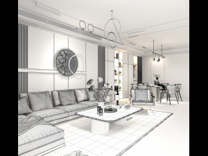 Living Room and Dining Room Scene Modelo 3D