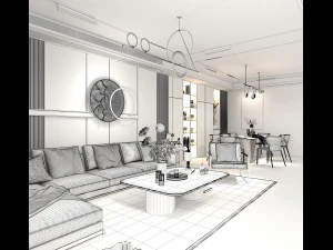 Living Room and Dining Room Scene 3D Model