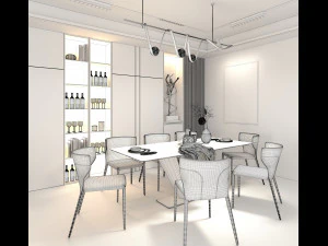 Living Room and Dining Room Scene 3D Model