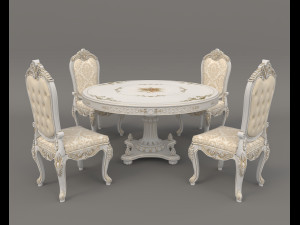 European Style Dining Table and Chairs 12 3D Model