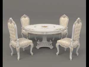 European Style Dining Table and Chairs 12 3D Model