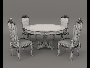 European Style Dining Table and Chairs 12 3D मॉडल