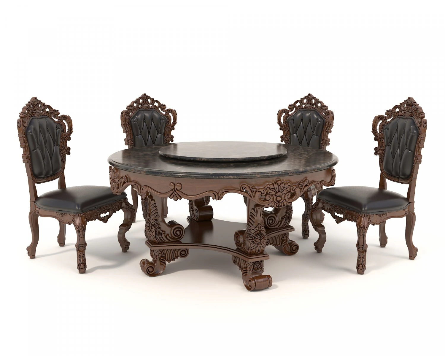 Classic Dining Table and Chairs 16 3D Model .c4d .max .obj .3ds .fbx .stl .blend