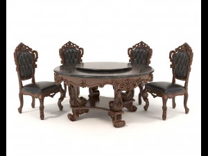 Klasyczny st&oacute;ł i krzesła do jadalni 16 Model 3D