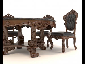 Classic Dining Table and Chairs 16 3D Model