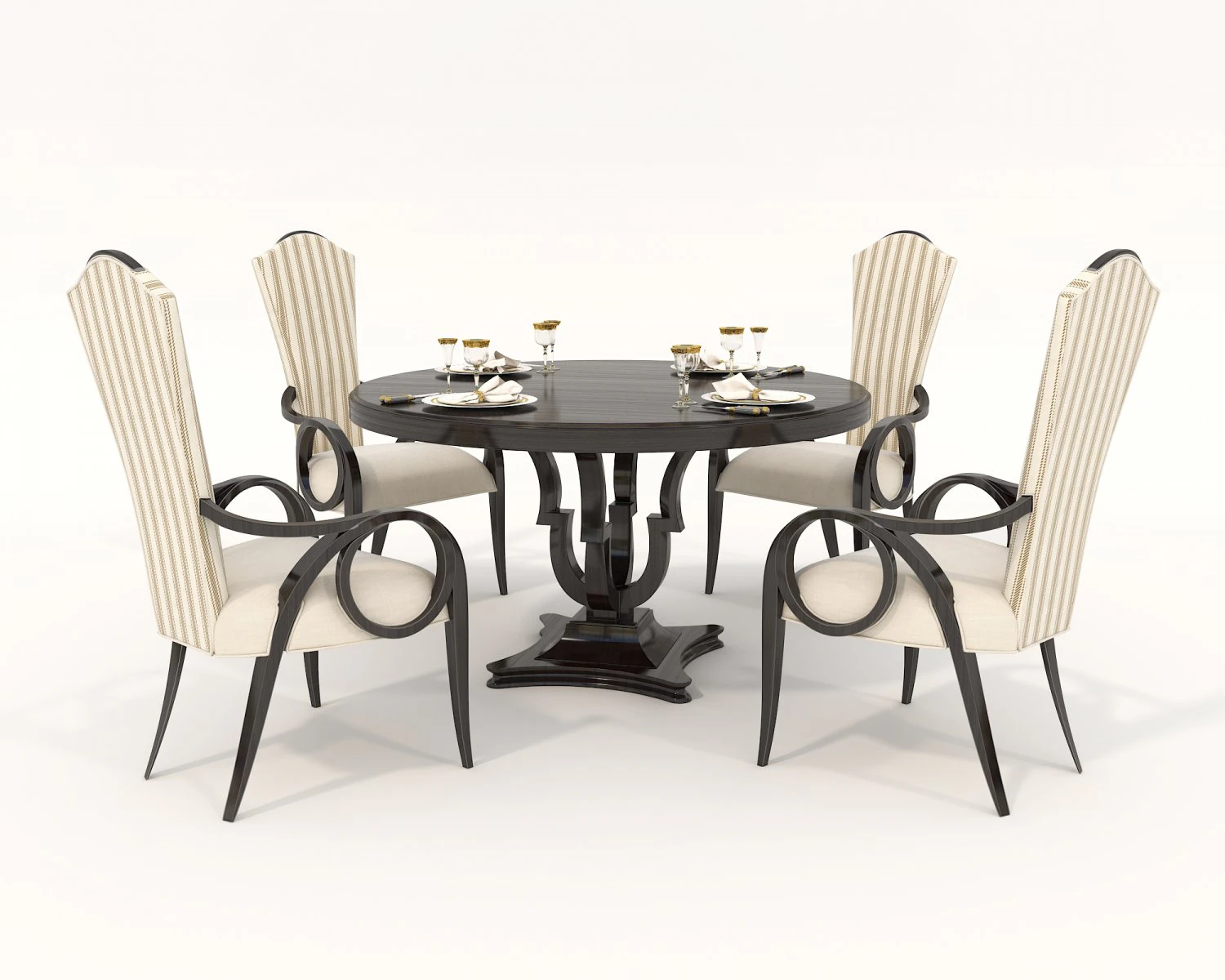 European Style Dining Table and Chairs 13 3D Model .c4d .max .obj .3ds .fbx .stl .blend 
