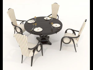 European Style Dining Table and Chairs 13 3D Model