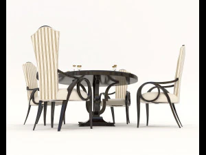 European Style Dining Table and Chairs 13 3D Model