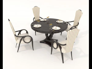 European Style Dining Table and Chairs 13 3D Model