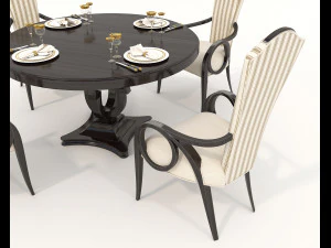 European Style Dining Table and Chairs 13 3D Model