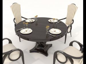 European Style Dining Table and Chairs 13 Model 3D