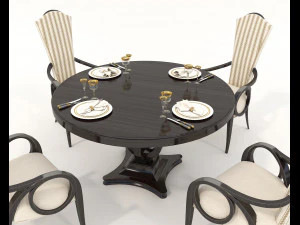 European Style Dining Table and Chairs 13 3D Model
