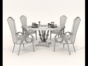 European Style Dining Table and Chairs 13 Model 3D