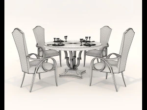European Style Dining Table and Chairs 13 3D Model
