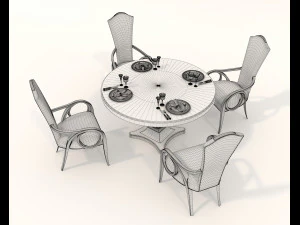 European Style Dining Table and Chairs 13 3D Model
