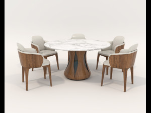 Contemporary Style Dining Table and Chairs 2 3D Model