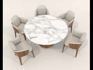 Contemporary Style Dining Table and Chairs 2 3D 모델
